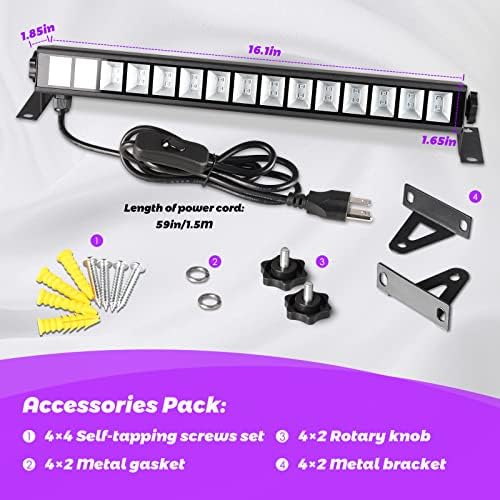 Yqnlifa 4 pacote de luzes pretas LED, barras de luz preta com plugue+interruptor+cordão de 5 pés, iluminação