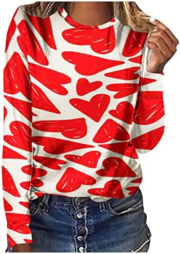 Camiseta de manga comprida feminino camisetas do dia dos namorados Blusa da moda de moda de coração solto Fit Casual Spring Pullover