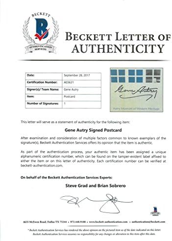 Gene Autry Authentic Signed & emoldurado 4.5x4.5 Postcard Bas A03631