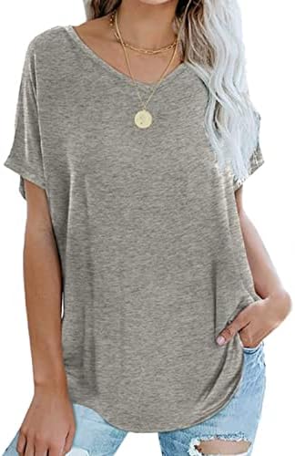 Camiseta superior para mulheres Summer Summer outono de manga curta v algodão de algodão solto fit
