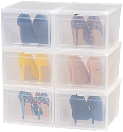 IRIS EUA Caixa de armazenamento de calçados de 6 pacote, organizadores de calçados de plástico pérolas