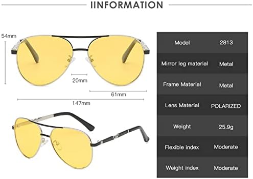 Óculos de visão noturna dexlary para dirigir, anti -brilho polarizado UV400 Metal Frame Night Time Goggles