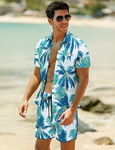 Elitespirit mens de camisa havaiana ternos de manga curta casual camisetas e shorts definidos no verão praia 2 peças roupas