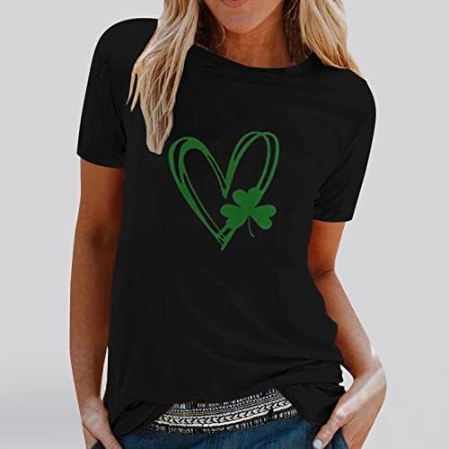 Camas do dia de Green St Patrick Top for Women Shamrock Heart Impresso T-shirt Shirt Round Round Blouse Classic