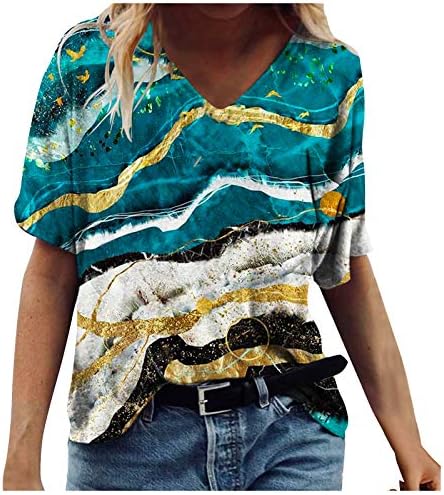 Camisas de manga curta para feminino de camiseta feminina de decote curto impressão de moda curta