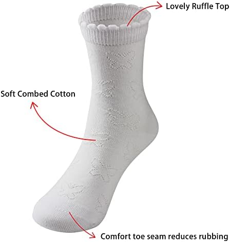 Cotton Day Girls White Costo Corto Corto Socks Ruffle Top Hearts Design 5 pacote