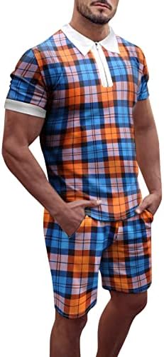 T-shirts for Men Summer Men Summer 2-Pieces xadrez camisetas de manga curta e calças de calças