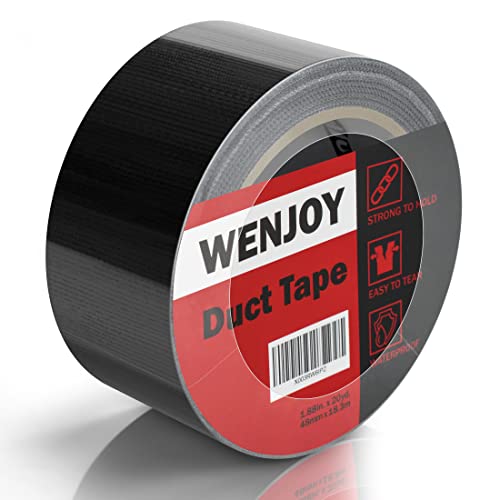Wenjoy Black Duct Tape Fita para uso pesado rolo à prova d'água, 1,88 polegada x 20 jardas, adesivo ultra forte,