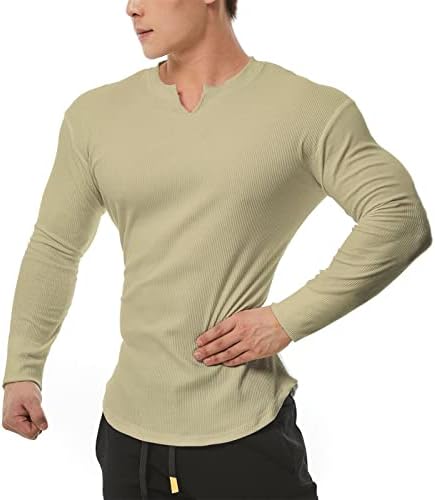 Camisetas musculares de alongamento masculino camisetas de manga comprida camisetas casuais slim fit