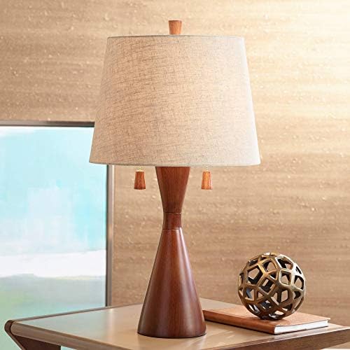 360 Iluminação OMAR Lâmpada de mesa moderna 28 3/4 Alta quente marrom marrom madeira ampulheta tecido