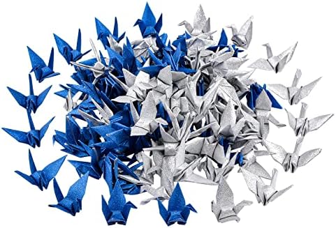 CRAFFABACY 100 PCs Cravos de papel origami, brilho azul lâmpada artesanal de origami crane Garland