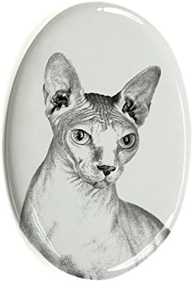Art Dog Ltd. Sphynx, lápide oval de azulejo de cerâmica com uma imagem de um gato