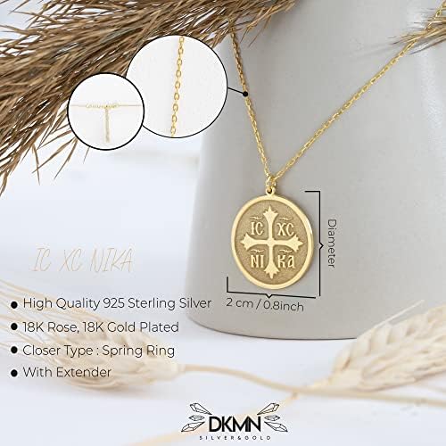 Dkmn Gümüş Colar Ortodoxo Cristão Oriental, colar cruzado de ouro, colar cruzado de 18k Gold Bated IC XC Nika