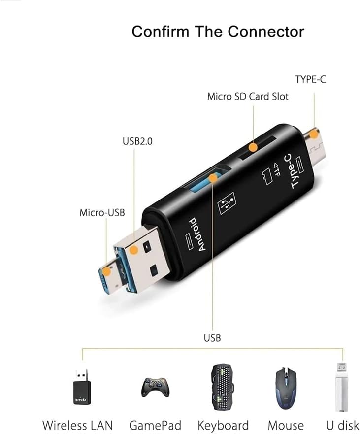 Volt+ 5 em 1 CARTO MULTIFUNCIONAL Leitor compatível com ASUS Z580CA possui USB tipo C/ microUSB/ TF/ USB 2.0/ SD Reader