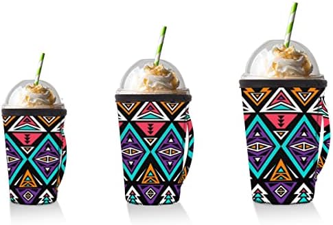 AZTECS étnico reutilizável neoprene de copo de café gelado com alça para bebidas de 18 a 20 onças