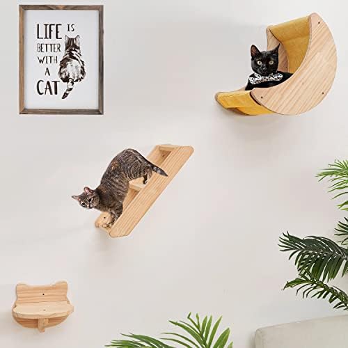 Prateleira de gato para prateleiras de escalada de rede de parede com poloneses com gatos de madeira
