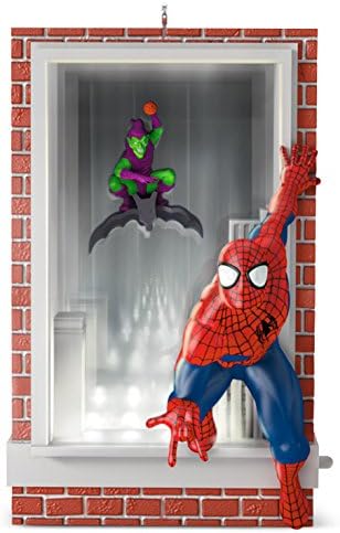 Hallmark Keetake Ornamento de Natal de , Spiderman Web Shooter Green Goblin Slinging and Swinging
