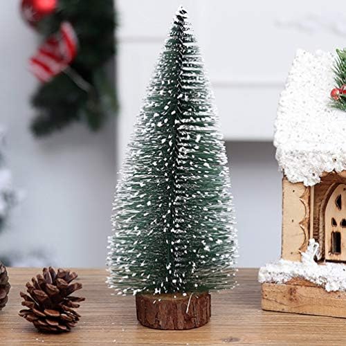Doitool mini árvore de Natal da árvore de pinheiros de pinheiro com base de madeira Ornamentos de árvore de Natal pequenos para festas de festas de inverno para decoração de loja de residências de Natal 10cm