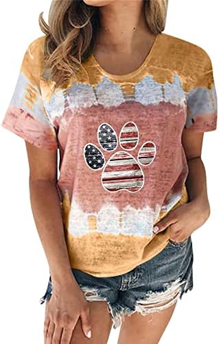 Camisas patrióticas para mulheres bandeira dos EUA Summer Summer Manga curta Camiseta Vista Trey-Dye