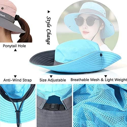 HSELL MOMENS Proteção UV Chapéus largo solar chapéus de malha de rabo de cavalo de rabo de cavalo