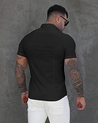 Camisas de vestido muscular masculinas de Rpovig: Button casual para baixo de manga comprida a atletismo de uma camisa sem rugas