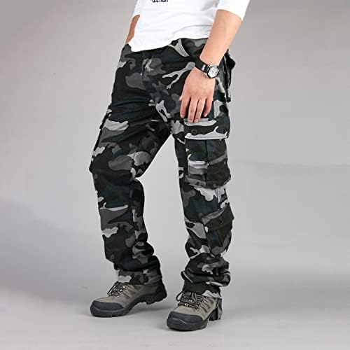 Miashui Little L Men's Camouflage Palnta de bolso casual ao ar livre Múltiplos bolsos maciços calça de tamanho
