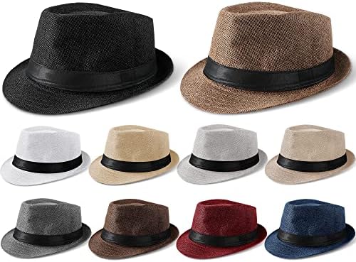 10 PCs Fedora Hats for Men Women Classic Mens Dress Chapé