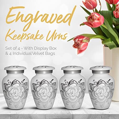 Rose Keetake Urns for Human Ashes Conjunto de 4 - Urnas de rosa brancas com caixa e bolsas premium - Honra