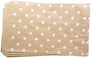 N'ICEPackaging 100 Qtd 6 x 9 Sacos de presente de papel plana decorativos - bolinhas brancas em sacos de kraft marrom - para vendas/guloseimas/festas cookies/presentes