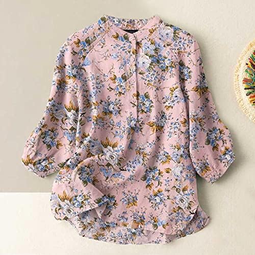 Tamas de linho de algodão de grandes dimensões para mulheres coloridas camisetas de impressão floral
