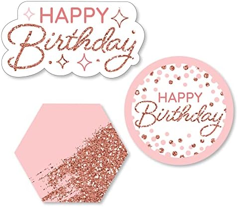 Big Dot of Happiness Pink Rose Gold Gold Birthday - Festas de feliz aniversário em forma de DIY - 24 contagem
