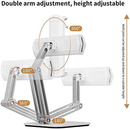 Suporte de comprimido de alumínio de braço longo, suporte de iPad dobrável ajustável com 360 ° de suporte de suporte