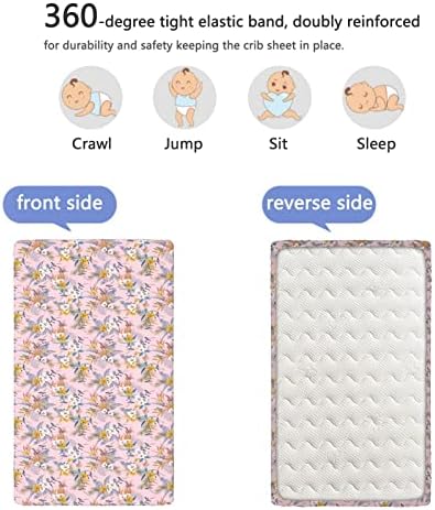 Mini-berço com tema de hibisco, lençóis de berço, lençóis portáteis de mini berço, lençóis de cama macios e respiráveis ​​para meninos ou garotas ou berçário, 24 x38, rosa multicolor