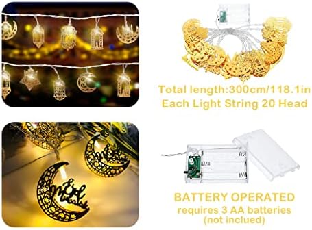 Antilising Ramadan LED String Light, 3m Ramadan Mubarak Moon Star String Lights, Ramadan Eid String