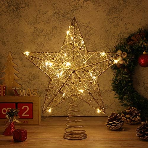 Tomaibaby Tree Toppers Decorações de Natal Treça de Natal Topper de Xmas Light Up Star para Decoração de casa