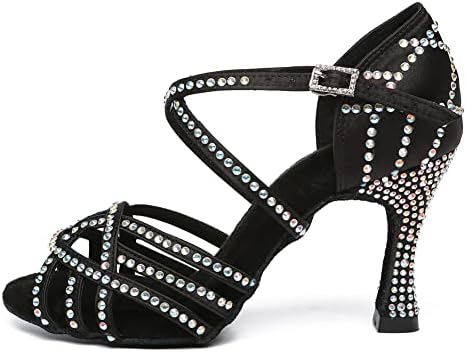 Hroyl Women Women Rhinestone Ballroom Dance Sandals Latin Salsa Glitter Dancing Shoes, YCl483