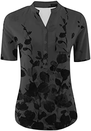 Tops florais para mulheres Button Up V Neck Summer T Camisetas 2023 THENDRES TRESSENTES BLUSES DE MANAGEM CUSTO