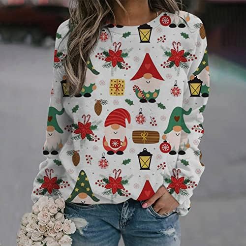 Camisetas de manga longa feia de Natal para mulheres, camiseta gnome engraçada com padrão de cogumelo,