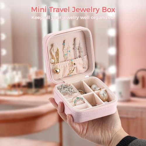 8pcs mini caixa de jóias de viagem, pequenos organizadores de jóias de couro PU para meninas mulheres,