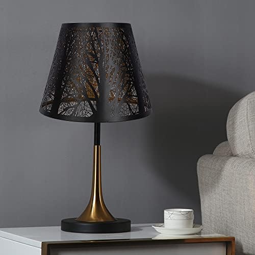 Lâmpada de lâmpada pequena, abajur de metal do barril de alucset com padrão de árvores para lâmpada de mesa e luz do piso, 6x10x7,5 polegadas, aranha