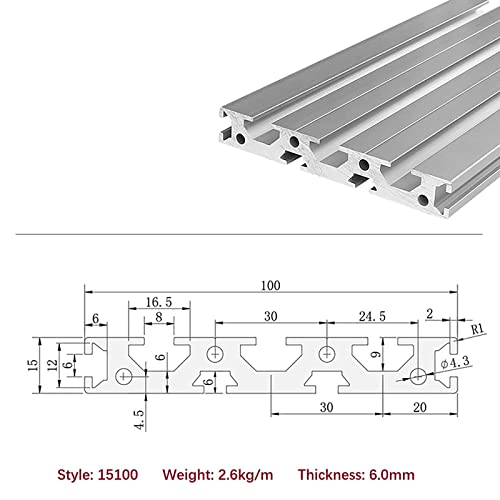 Mssoomm 1 pacote 15100 Extrusão de alumínio Comprimento do perfil de 80 polegadas / 2032mm prata, 15 x 100mm