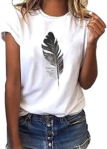 Camisas de manga curta para mulheres, verão de verão 2023 Tops Causal Blush Print Blouse Round Neck T-Shirt