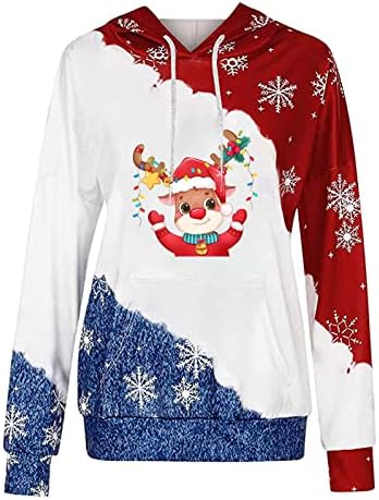 Hoodies de bloco de cores casuais femininas tops de manga longa Santa Gnome Pullover Sweetshirts com bolso