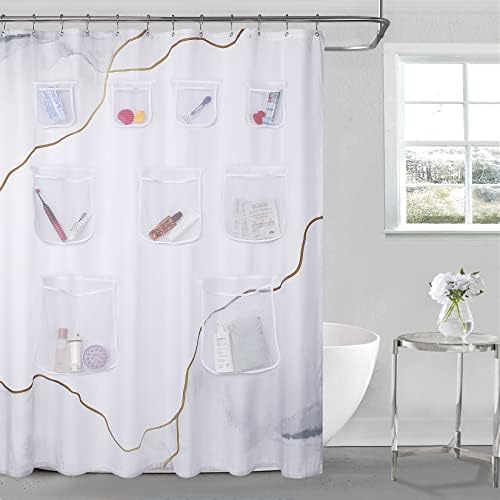 Cortinas de chuveiro de homerry com 9 bolsos de malha de malha de bolso de bolso impermeável cortina de chuveiro