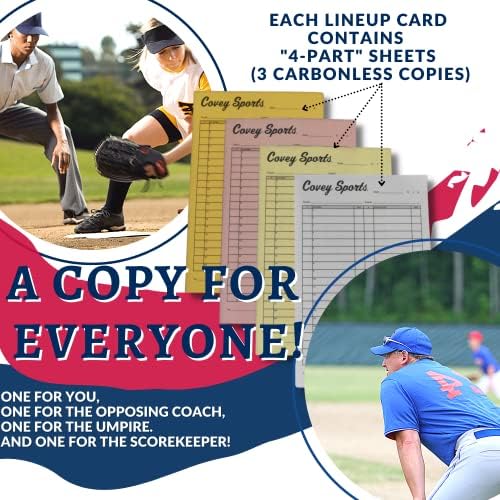 Cartões de linha de softball de beisebol de covey - Formato grande - - 8,5 x 5,5 polegadas Folhas de cartões de linha, acessórios essenciais de equipamentos de treinamento de softbol de beisebol para treinadores e árbitros