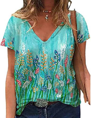 Tops de verão para mulheres 2023 camisetas estampadas florais casuais túnices de decote em V Tunics tops de