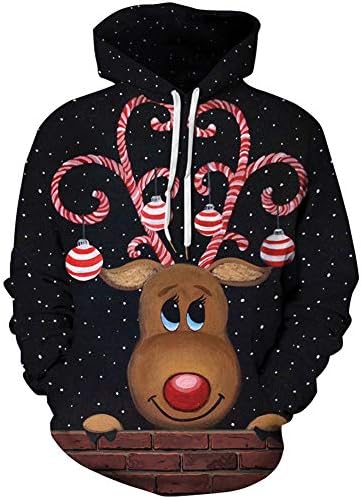 Carprinass Unissex Christmas Hoodie Sweothirts Casual Kangroo Pocket Pullover