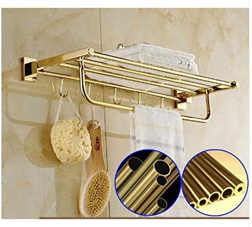 Gowe Luxury Gold Brass Bath Tootes Shelft Rack de toalha montado na parede com ganchos