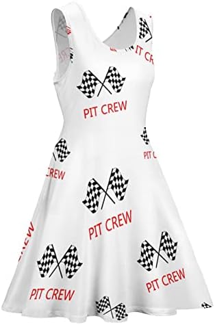 Racing Car Pit Crew bandeira quadriculada Mini vestido feminino impresso de verão de verão sem mangas 2022
