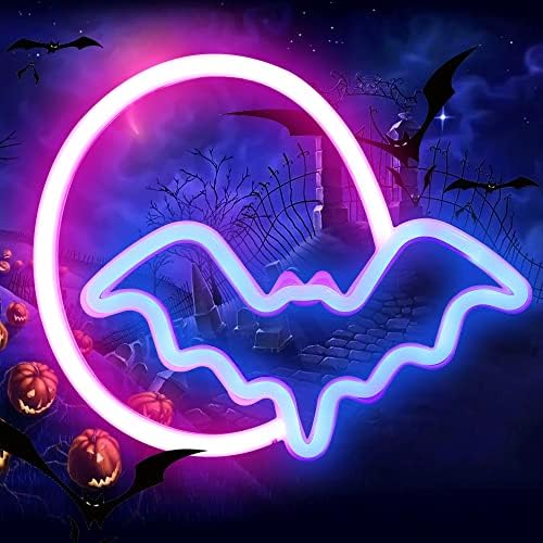 LED NEON BAT SIGNS Decoração de Halloween, forma de morcego Luzes de neon Night Battery Operated